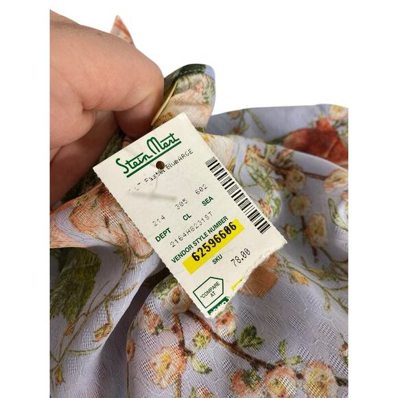 Chenault Blouse Top Light Blue Romantic Rose Floral Bell Sleeve Cottage Large - Picture 9 of 12